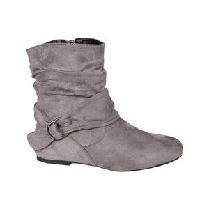 PAOTMBU - Gray Buckle-Accent Ruched Ankle Boot